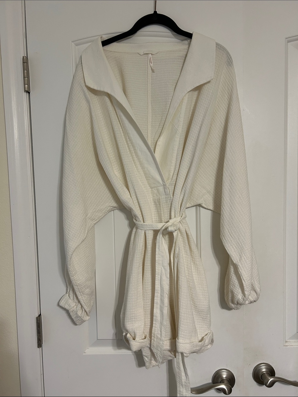 Free People Off-White Waffle Knit Tie-Waist Romper